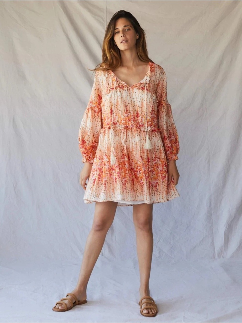 Christy Dawn The Adeline Dress NWT Size M Sunset Gladiola Floral Mini Puff